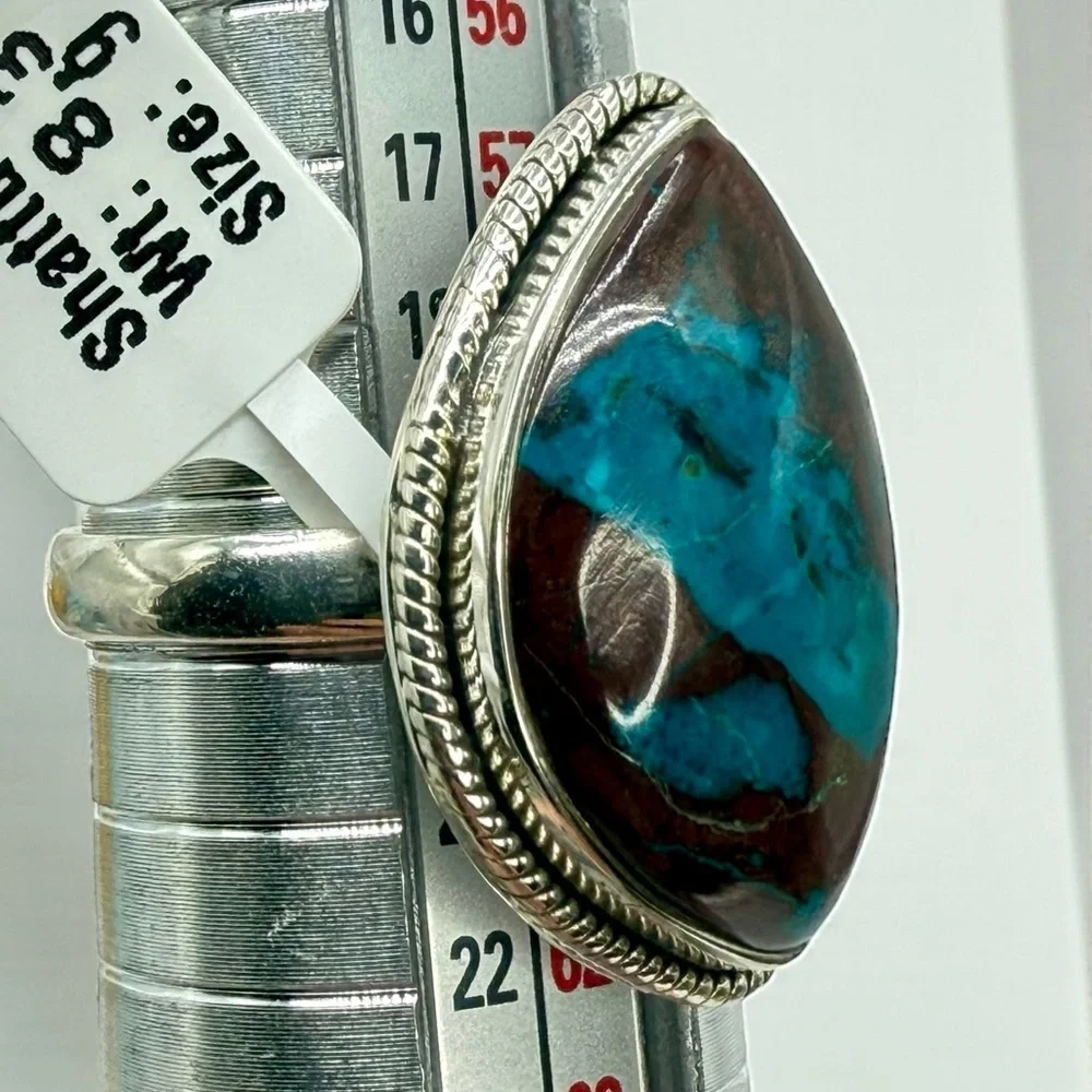 Genuine Shattuckite Statement Ring – 925 Sterling Silver – Boho Caribbean Chic